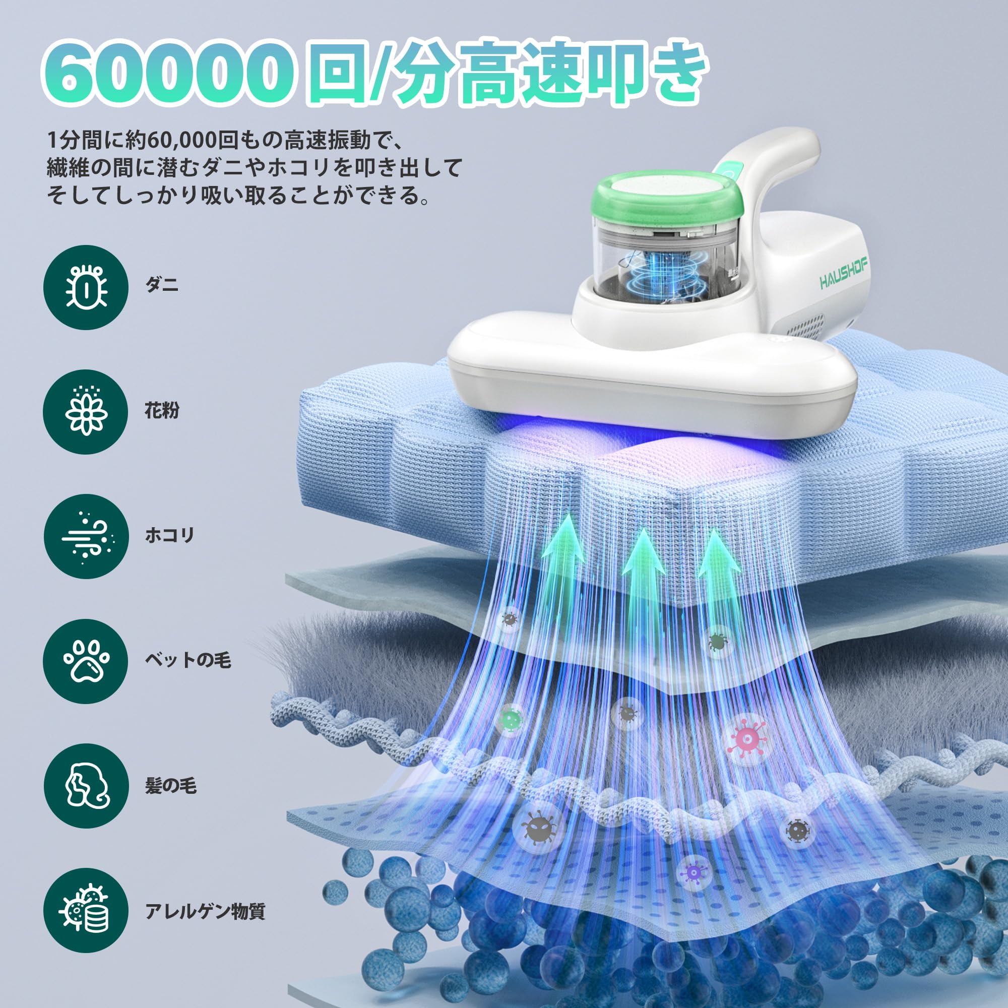 Amazon | HAUSHOF 布団クリーナー コードレス 布団掃除機 ダニ 掃除機